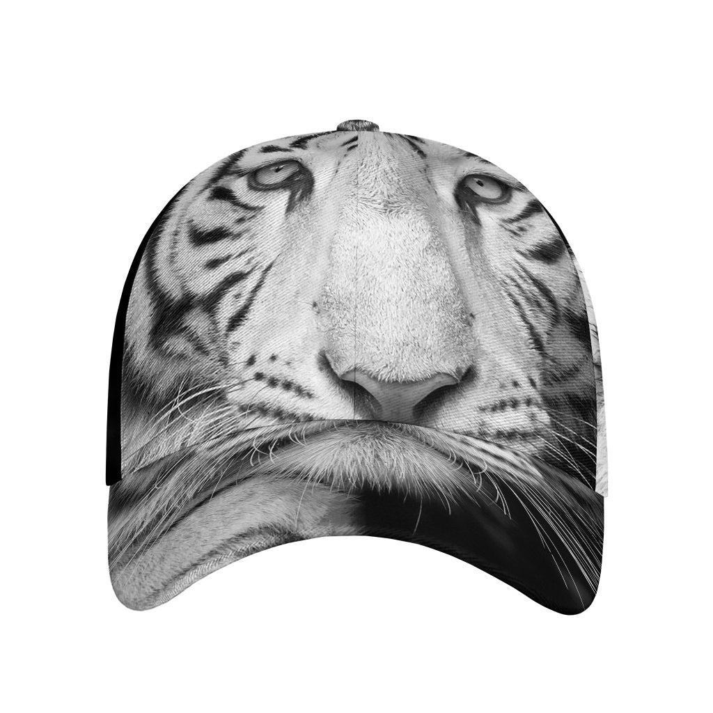 Monochrome White Bengal Tiger Print Baseball Cap