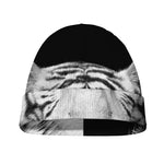Monochrome White Bengal Tiger Print Beanie