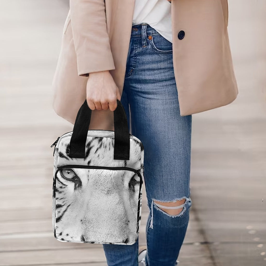 Monochrome White Bengal Tiger Print Bible Tote Bag