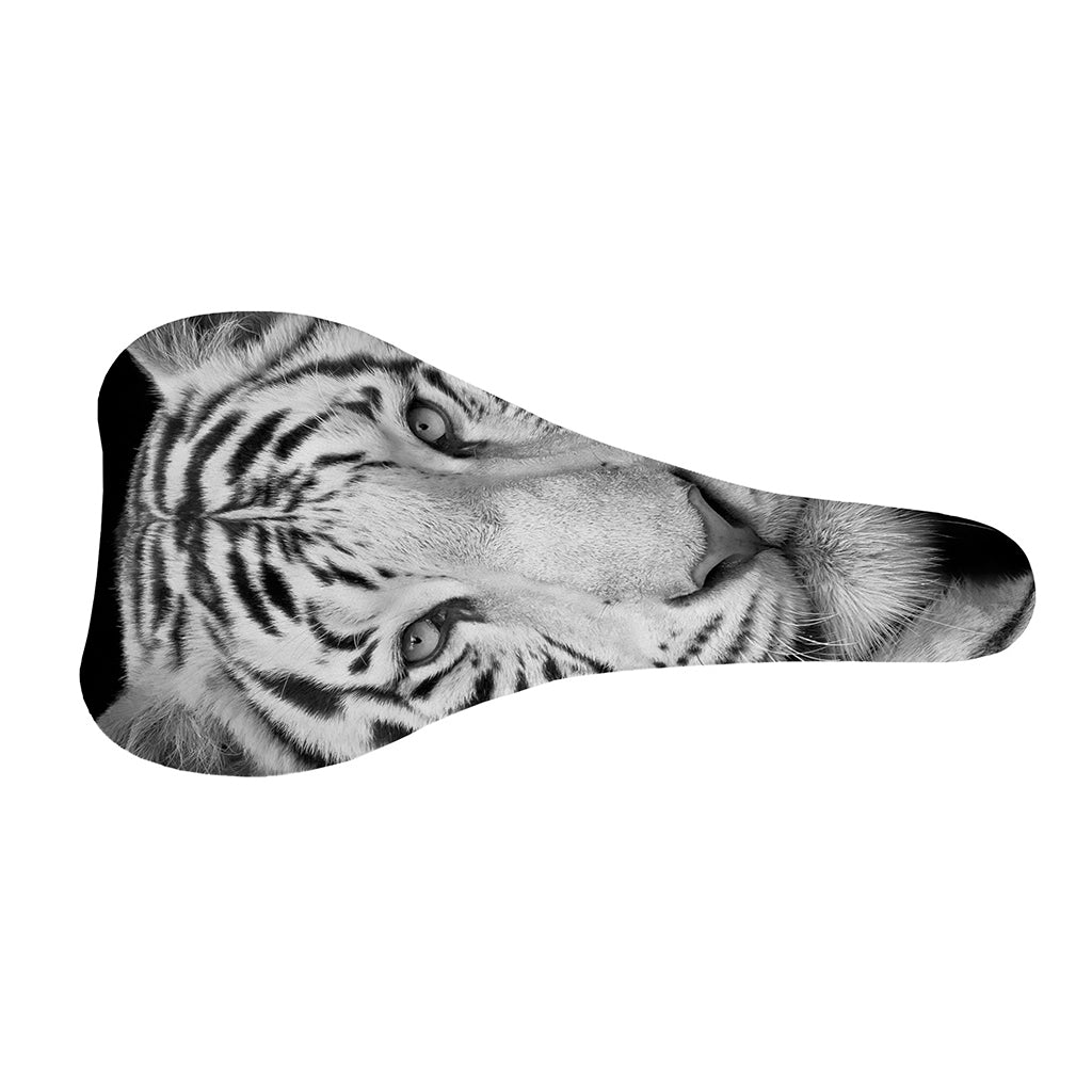 Monochrome White Bengal Tiger Print Bicycle Seat Cover