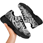 Monochrome White Bengal Tiger Print Black Chunky Shoes
