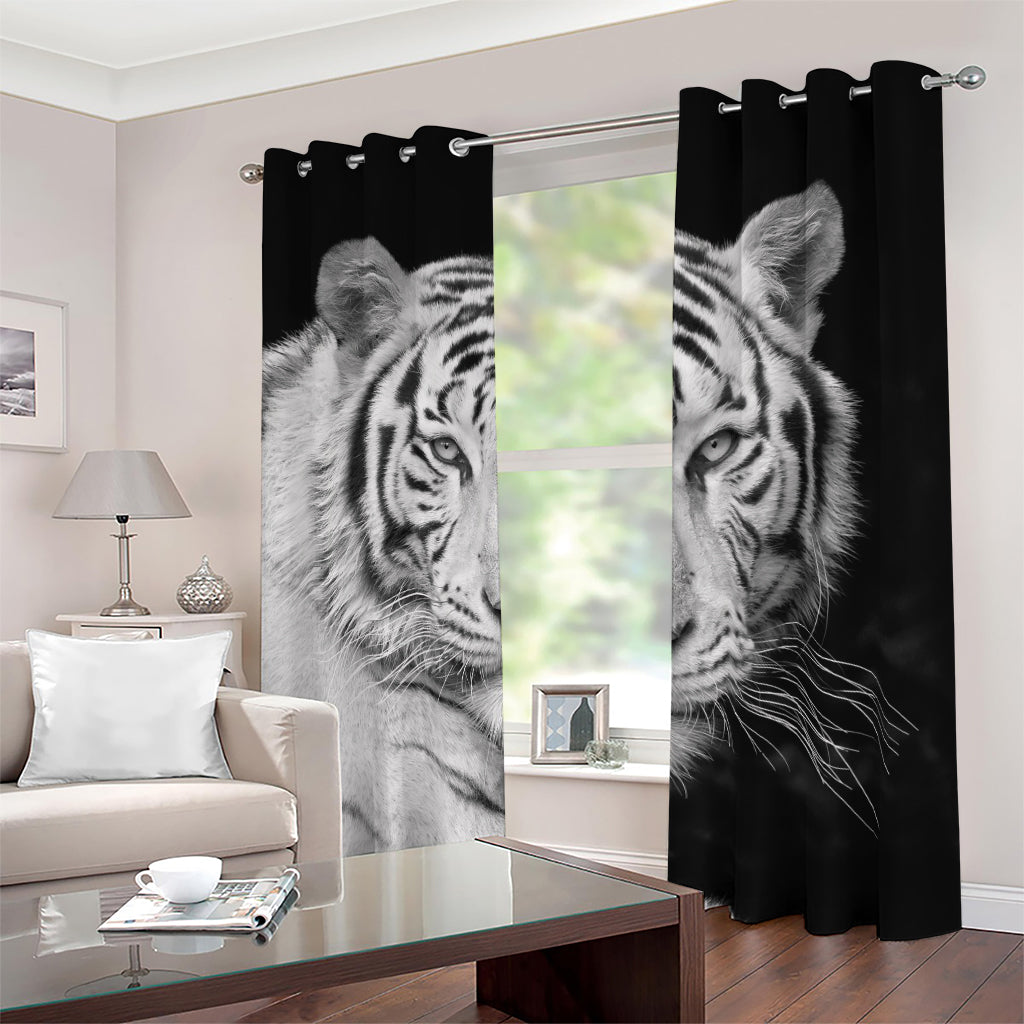 Monochrome White Bengal Tiger Print Blackout Grommet Curtains