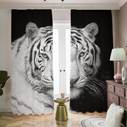 Monochrome White Bengal Tiger Print Blackout Pencil Pleat Curtains