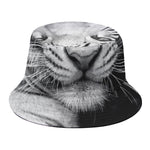 Monochrome White Bengal Tiger Print Bucket Hat