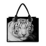Monochrome White Bengal Tiger Print Canvas Tote Bag