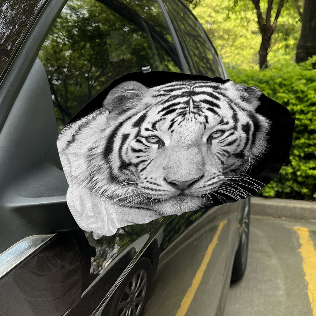 Monochrome White Bengal Tiger Print Car Side Mirror Covers