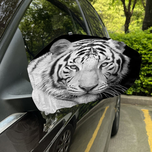 Monochrome White Bengal Tiger Print Car Side Mirror Covers