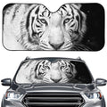Monochrome White Bengal Tiger Print Car Windshield Sun Shade