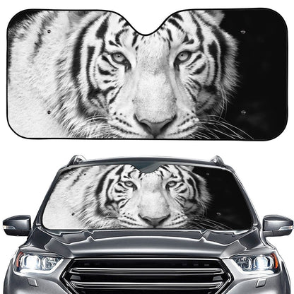 Monochrome White Bengal Tiger Print Car Windshield Sun Shade