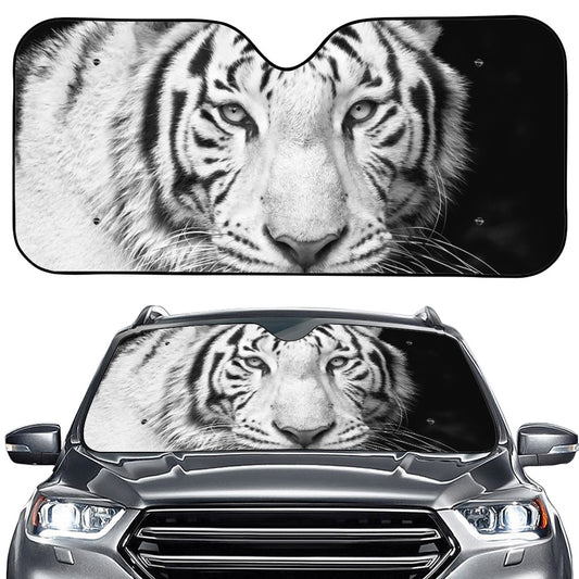 Monochrome White Bengal Tiger Print Car Windshield Sun Shade
