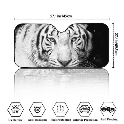 Monochrome White Bengal Tiger Print Car Windshield Sun Shade