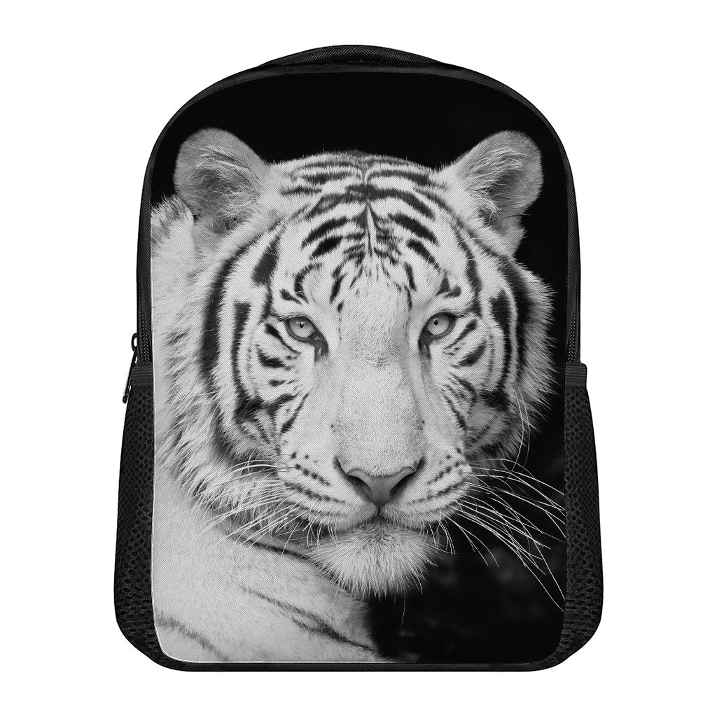 Monochrome White Bengal Tiger Print Casual Backpack