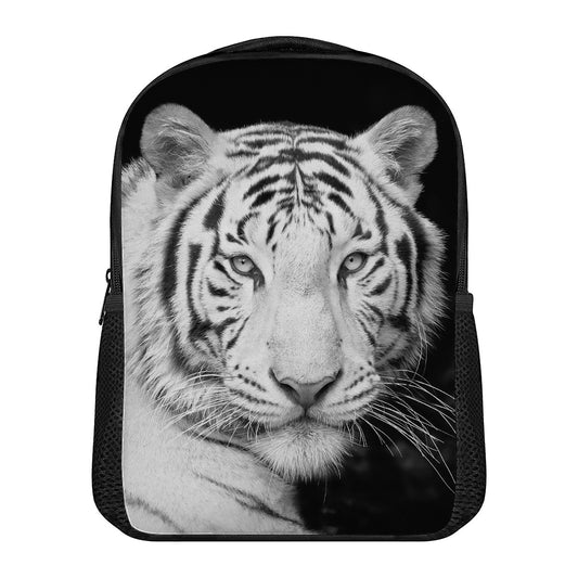 Monochrome White Bengal Tiger Print Casual Backpack