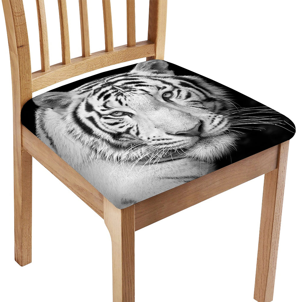 Monochrome White Bengal Tiger Print Chair Cushion Cover