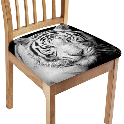 Monochrome White Bengal Tiger Print Chair Cushion Cover