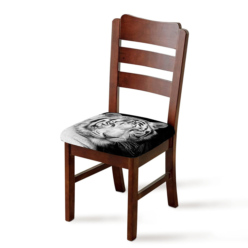 Monochrome White Bengal Tiger Print Chair Cushion Cover
