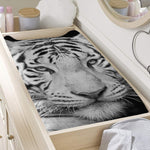 Monochrome White Bengal Tiger Print Changing Pad Cover
