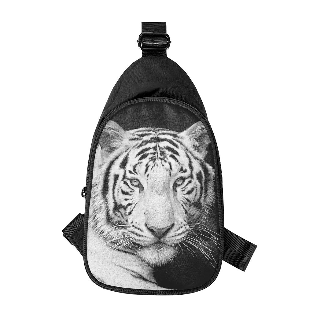 Monochrome White Bengal Tiger Print Chest Bag