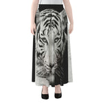 Monochrome White Bengal Tiger Print Chiffon Maxi Skirt