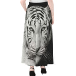 Monochrome White Bengal Tiger Print Chiffon Maxi Skirt