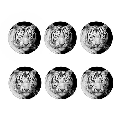 Monochrome White Bengal Tiger Print Coaster Set