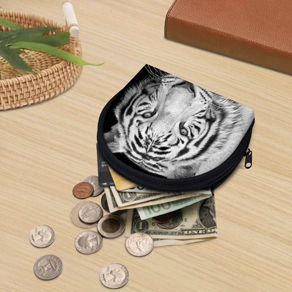 Monochrome White Bengal Tiger Print Coin Purse