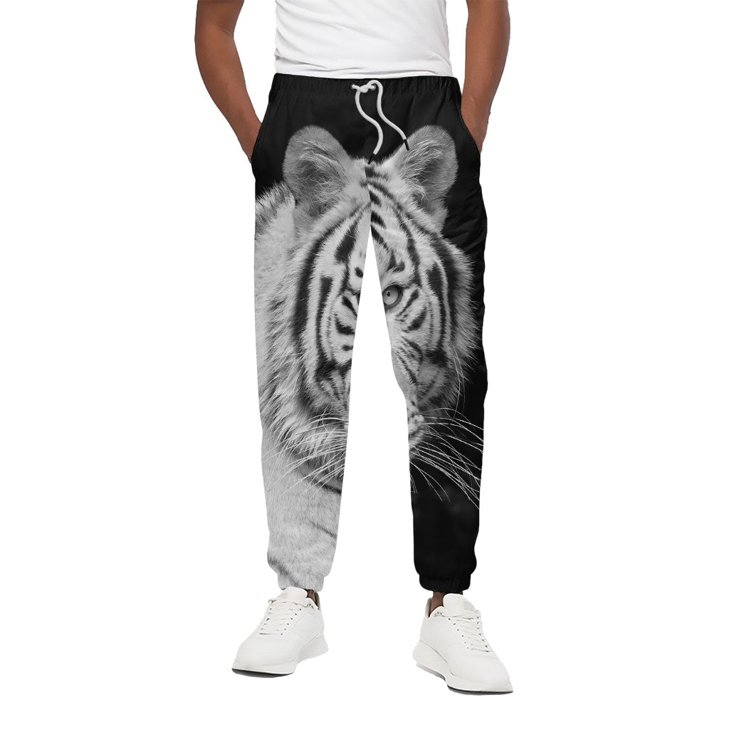 Monochrome White Bengal Tiger Print Cotton Pants
