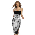 Monochrome White Bengal Tiger Print Cross Back Cami Dress