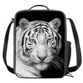 Monochrome White Bengal Tiger Print Crossbody Lunch Bag