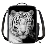 Monochrome White Bengal Tiger Print Crossbody Lunch Bag