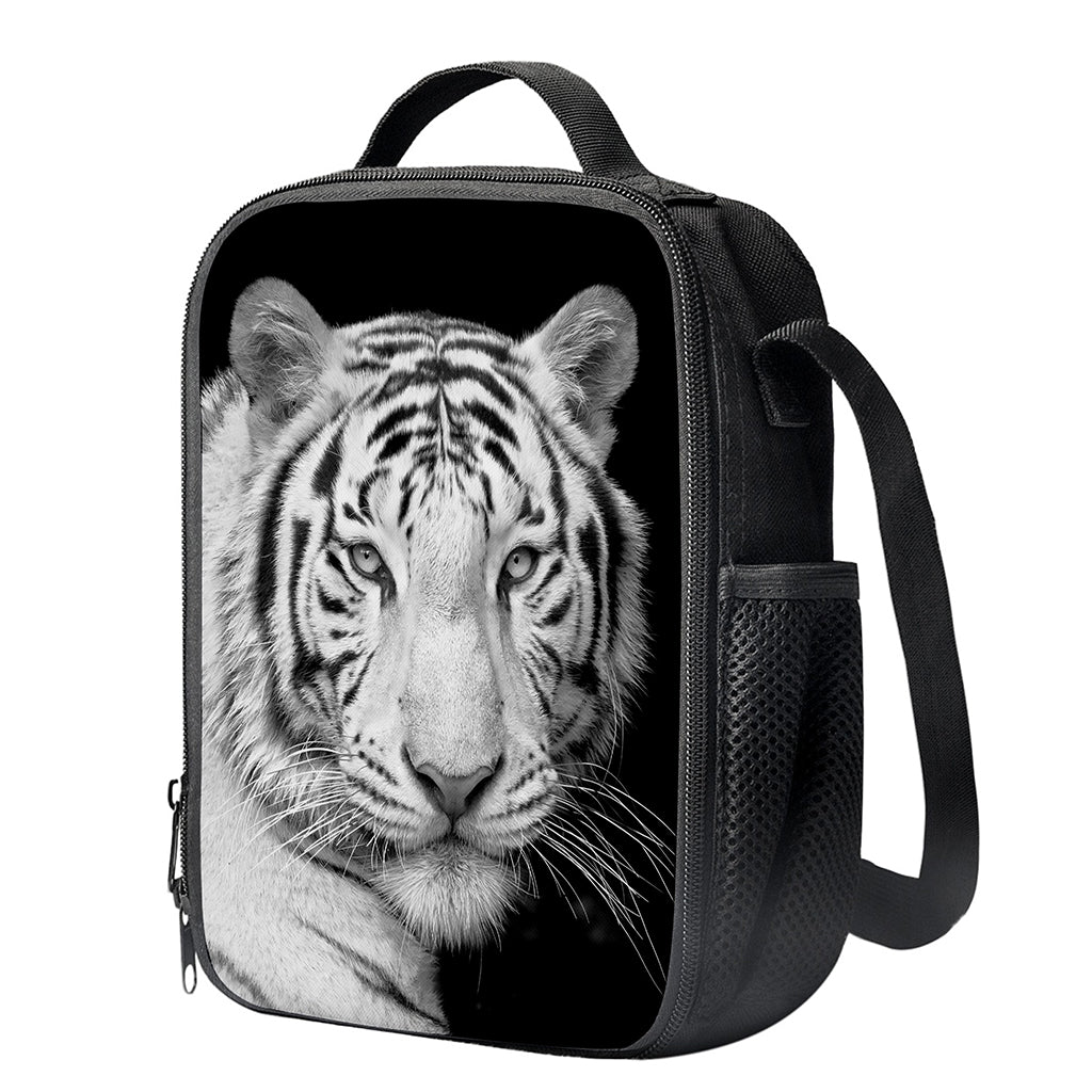 Monochrome White Bengal Tiger Print Crossbody Lunch Bag