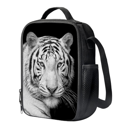 Monochrome White Bengal Tiger Print Crossbody Lunch Bag