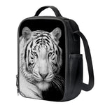Monochrome White Bengal Tiger Print Crossbody Lunch Bag