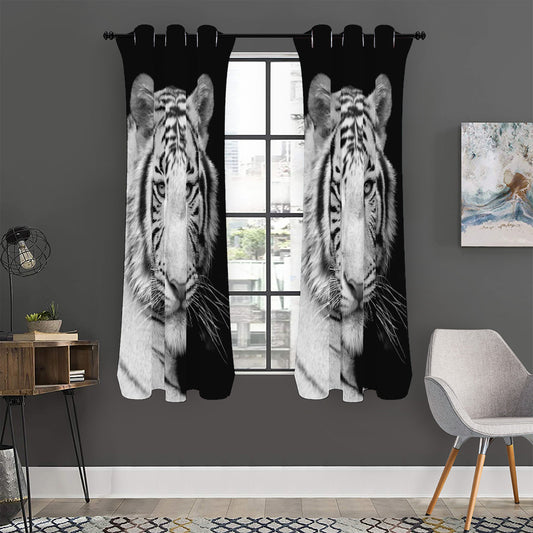 Monochrome White Bengal Tiger Print Curtain