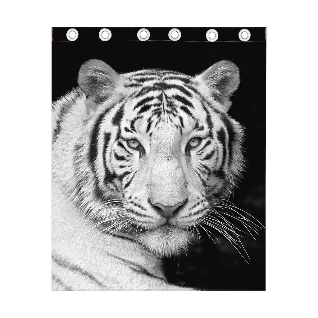 Monochrome White Bengal Tiger Print Curtain