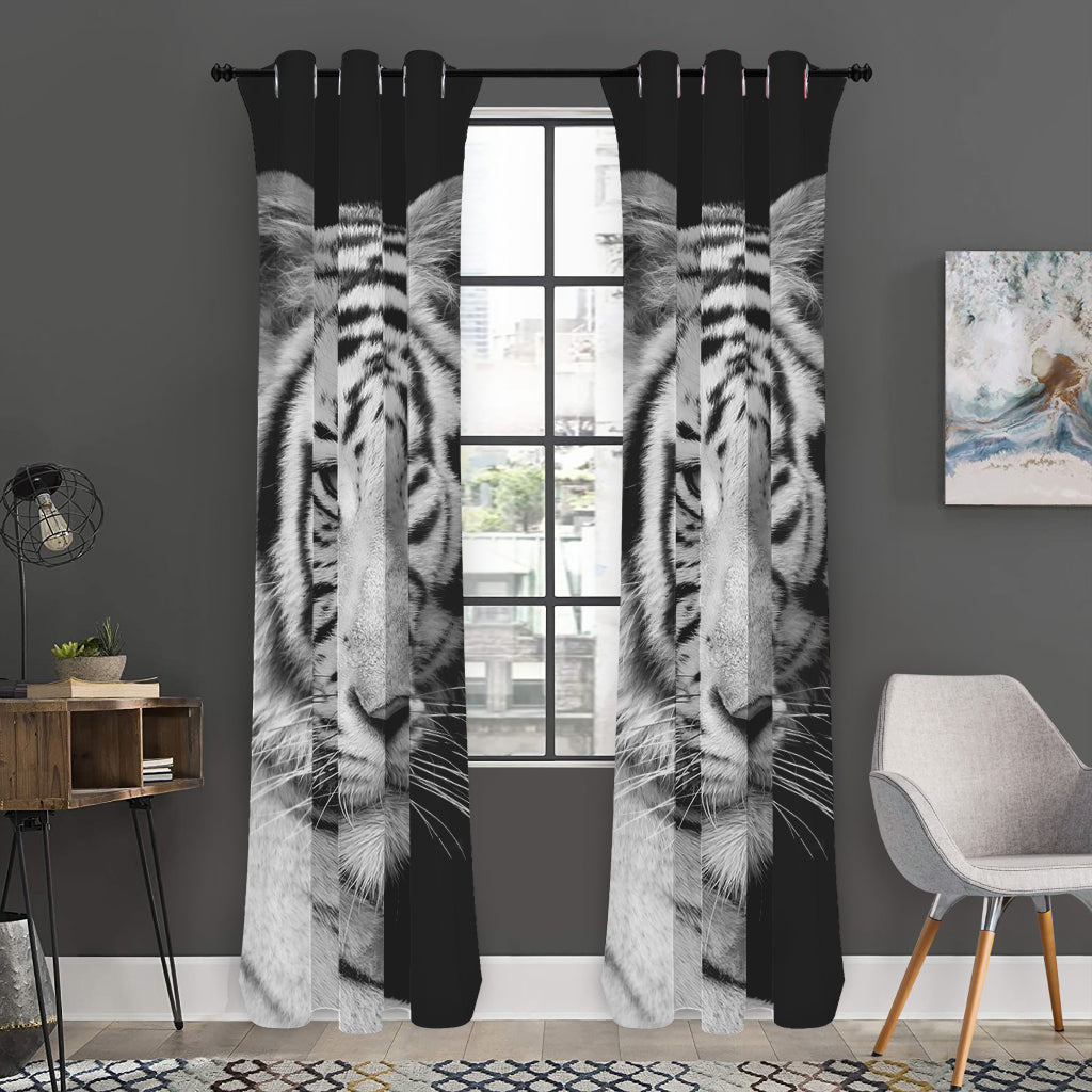 Monochrome White Bengal Tiger Print Curtain