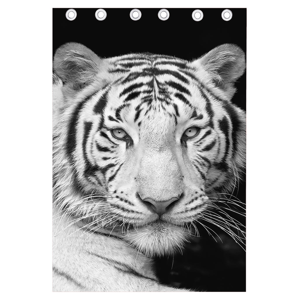 Monochrome White Bengal Tiger Print Curtain