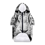 Monochrome White Bengal Tiger Print Dog Zip Up Hoodie