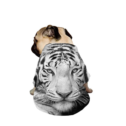 Monochrome White Bengal Tiger Print Dog Zip Up Jacket