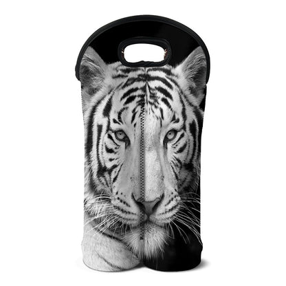 Monochrome White Bengal Tiger Print Double Neoprene Wine Tote