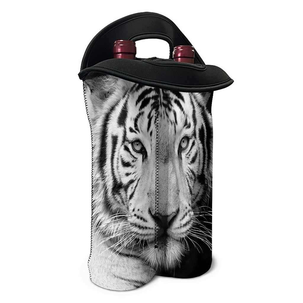 Monochrome White Bengal Tiger Print Double Neoprene Wine Tote