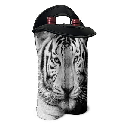 Monochrome White Bengal Tiger Print Double Neoprene Wine Tote