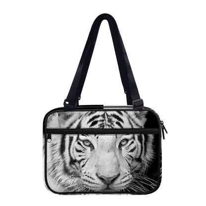 Monochrome White Bengal Tiger Print Double Strap Bible Bag