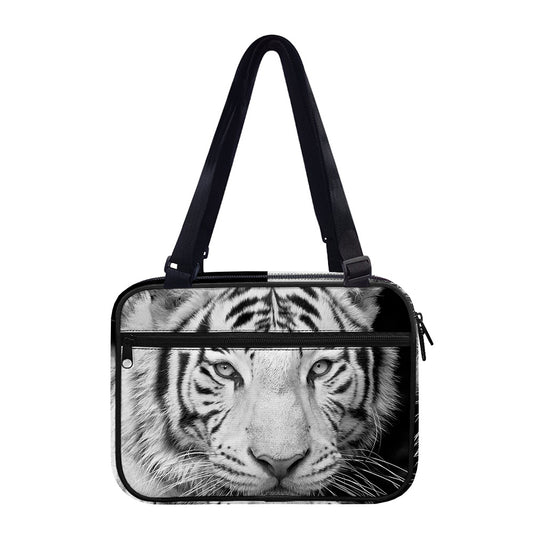 Monochrome White Bengal Tiger Print Double Strap Bible Bag