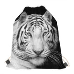 Monochrome White Bengal Tiger Print Drawstring Bag