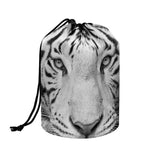 Monochrome White Bengal Tiger Print Drawstring Makeup Bag