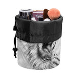 Monochrome White Bengal Tiger Print Drawstring Makeup Bag