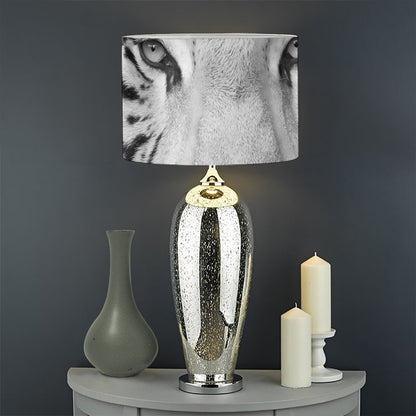 Monochrome White Bengal Tiger Print Drum Lamp Shade