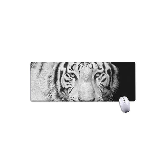 Monochrome White Bengal Tiger Print Extended Mouse Pad