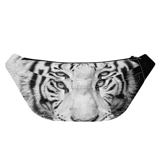 Monochrome White Bengal Tiger Print Fanny Pack